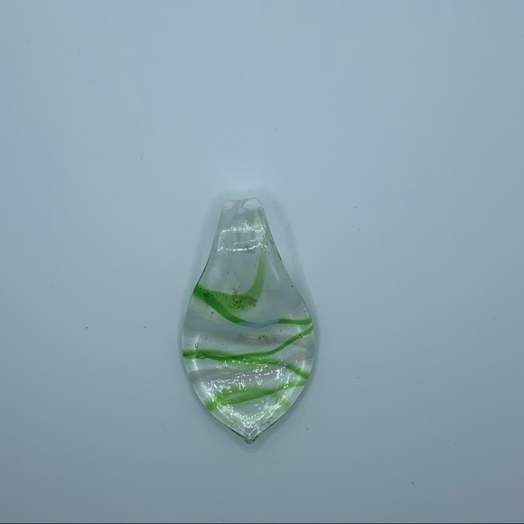 Vintage Beautiful art glass pendant Green Clear White Teardrop Shape - Picture 1 of 9